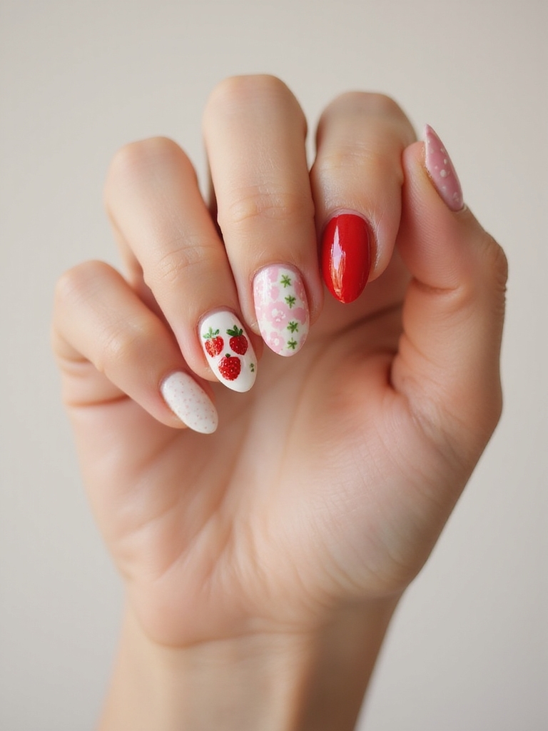 strawberries gingham stripes glossy