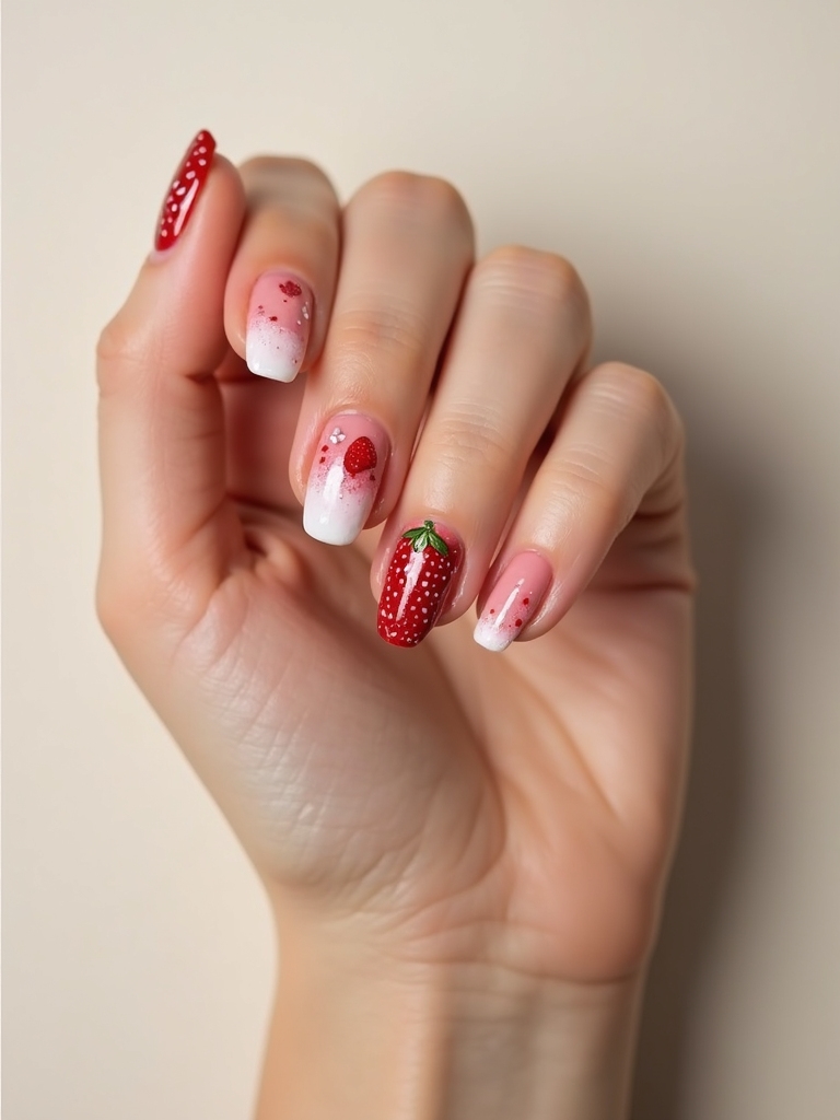 strawberry themed spring nail ideas