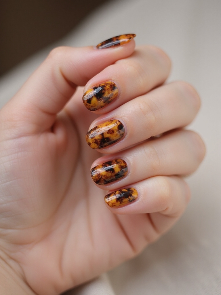 swirly caramel tortoiseshell nails