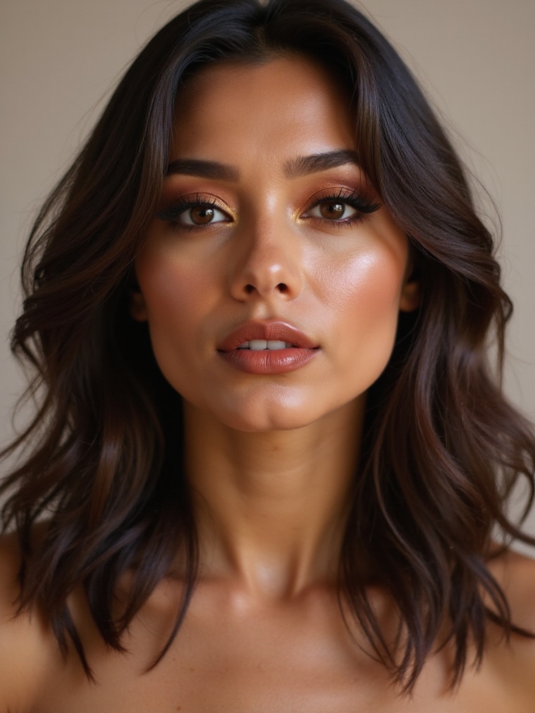 terracotta eyes brick red lip