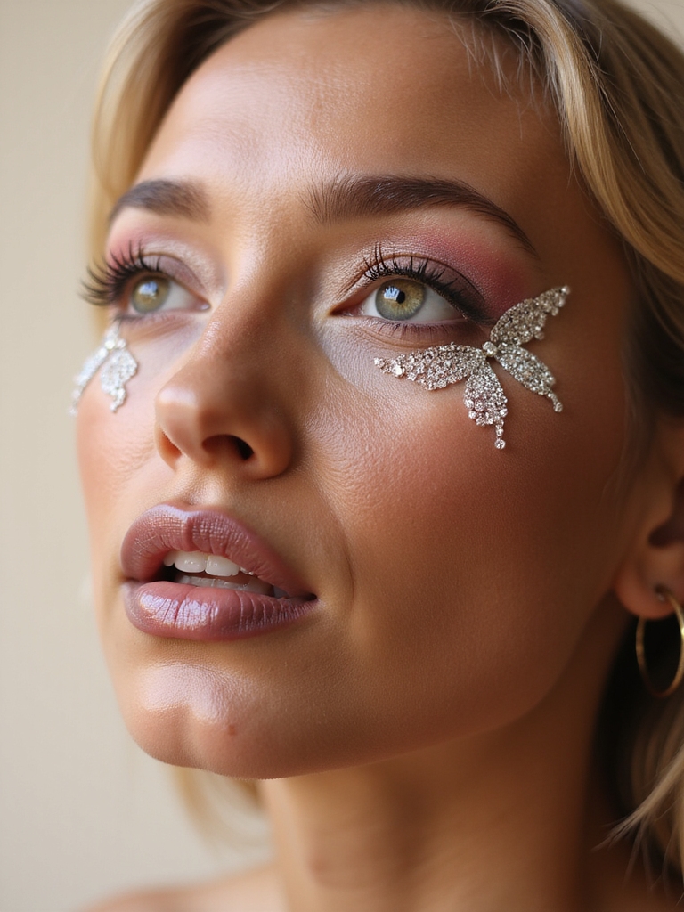 tiny rhinestones along lashline