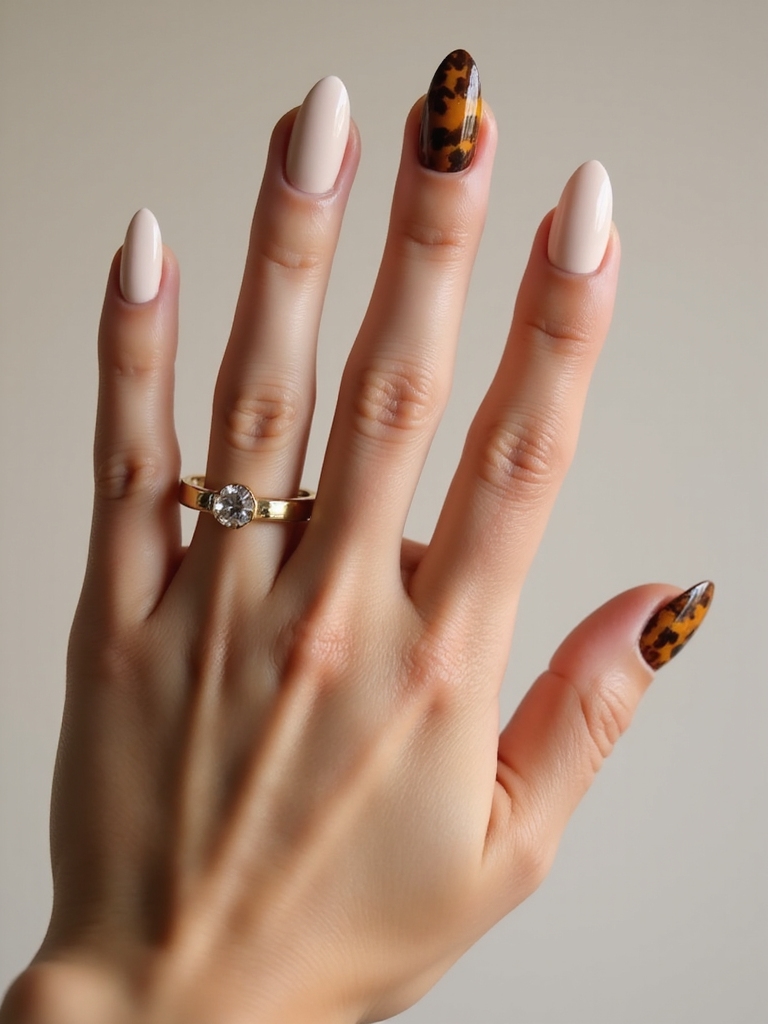 tortoiseshell marbled almond nails