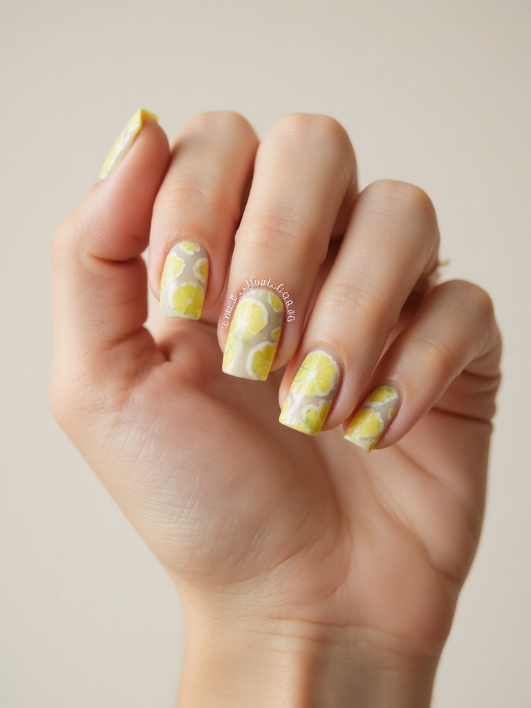 translucent watercolor citrus nails