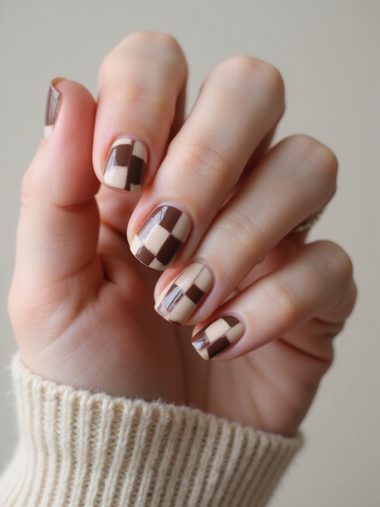 warm mocha checkerboard accents