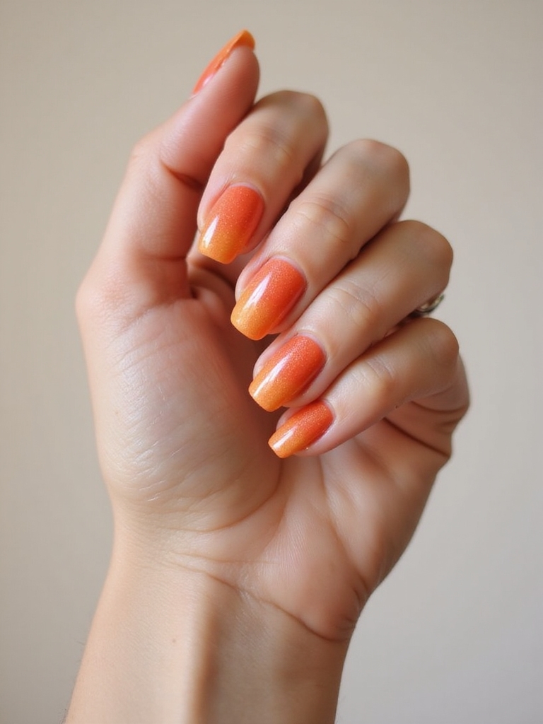 warm sunset inspired glowing nails