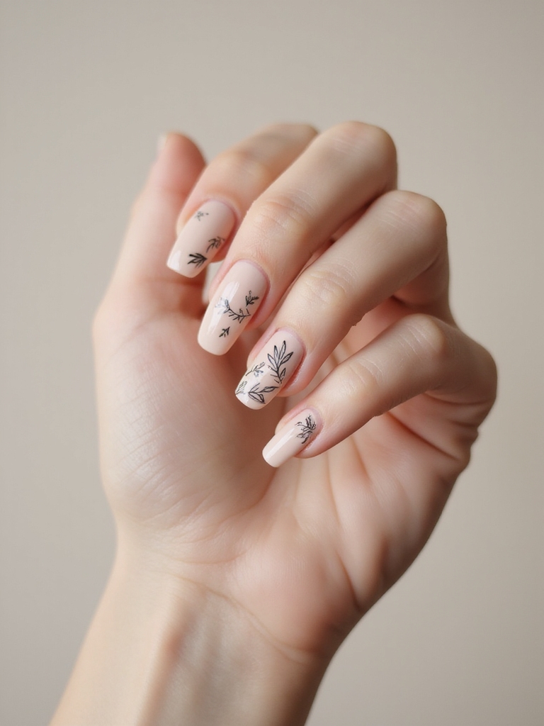 whisper thin botanical sketch nails