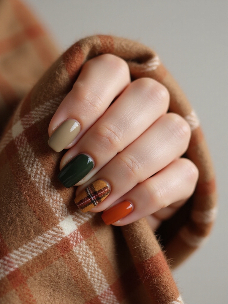 woolen plaid cozy nailart