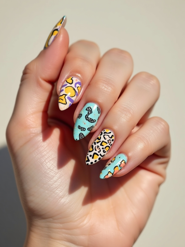 asymmetrical pop art comic nails