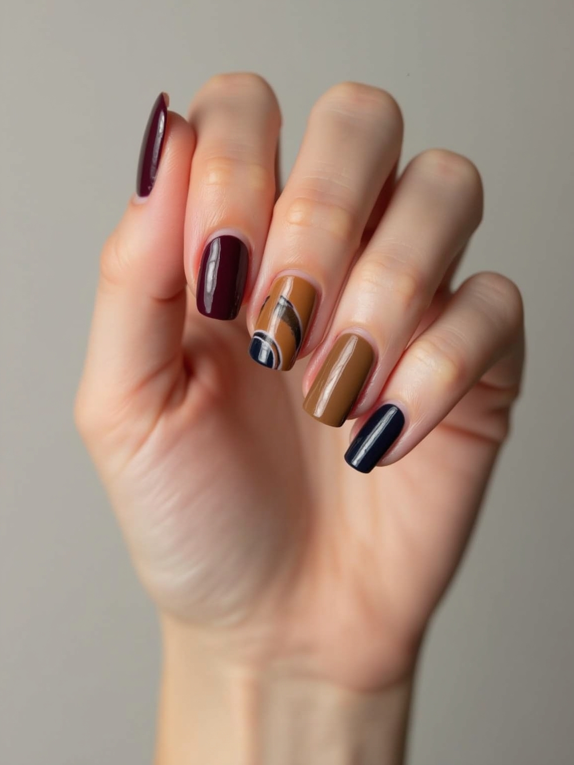 autumn negative space geometric nails