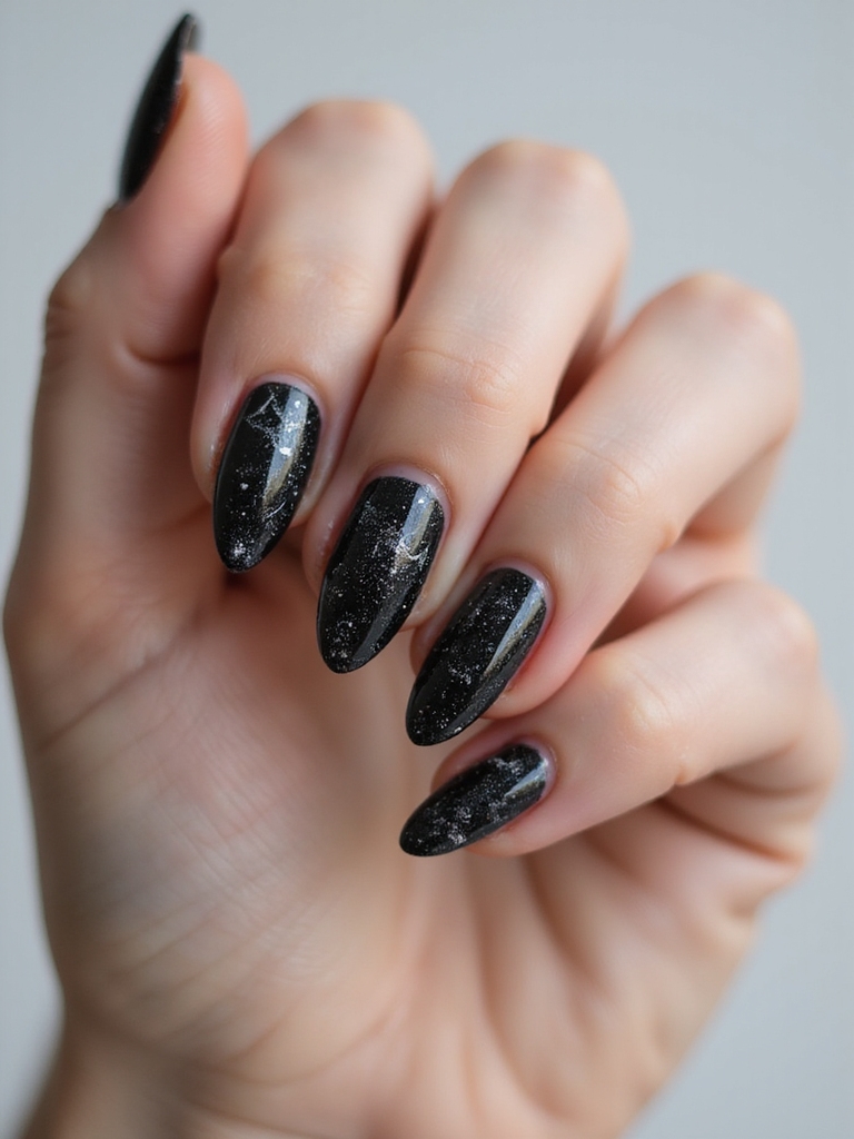black glitter galaxy nails