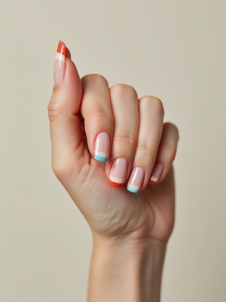 bold color blocked french tips