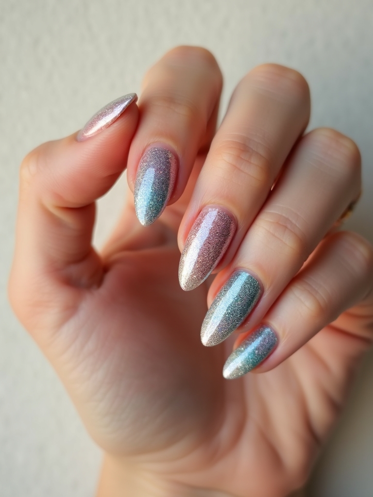 champagne chrome glitter ombr