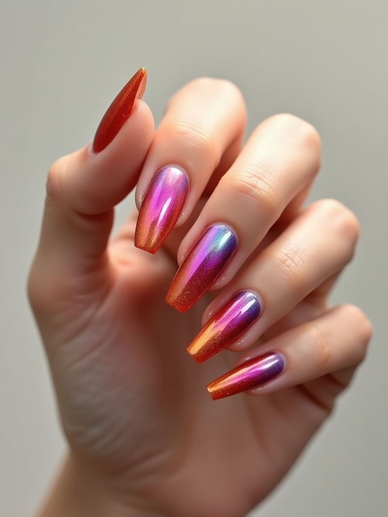 chrome based holographic ombr stiletto