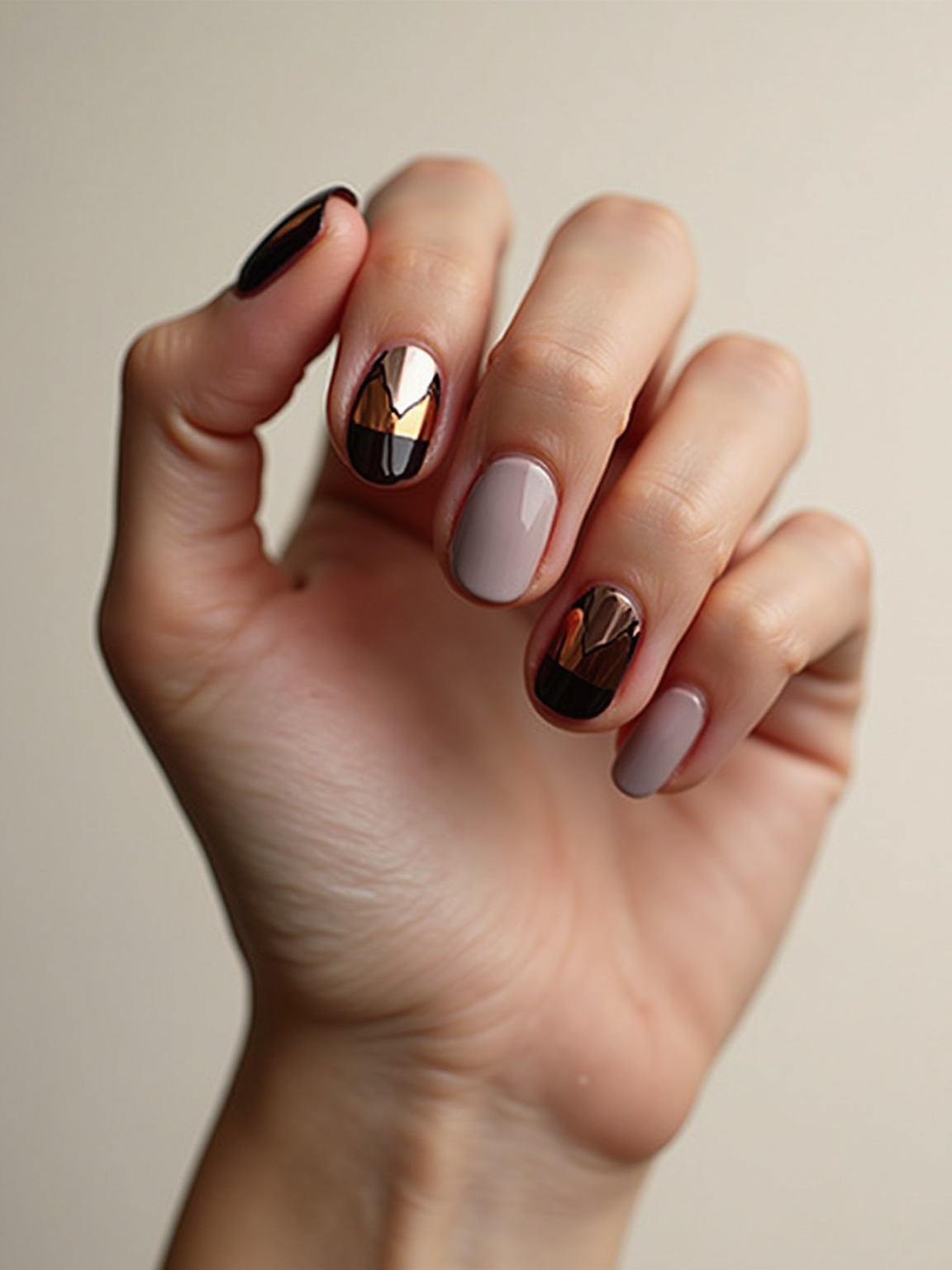 chrome geometric negative space nails