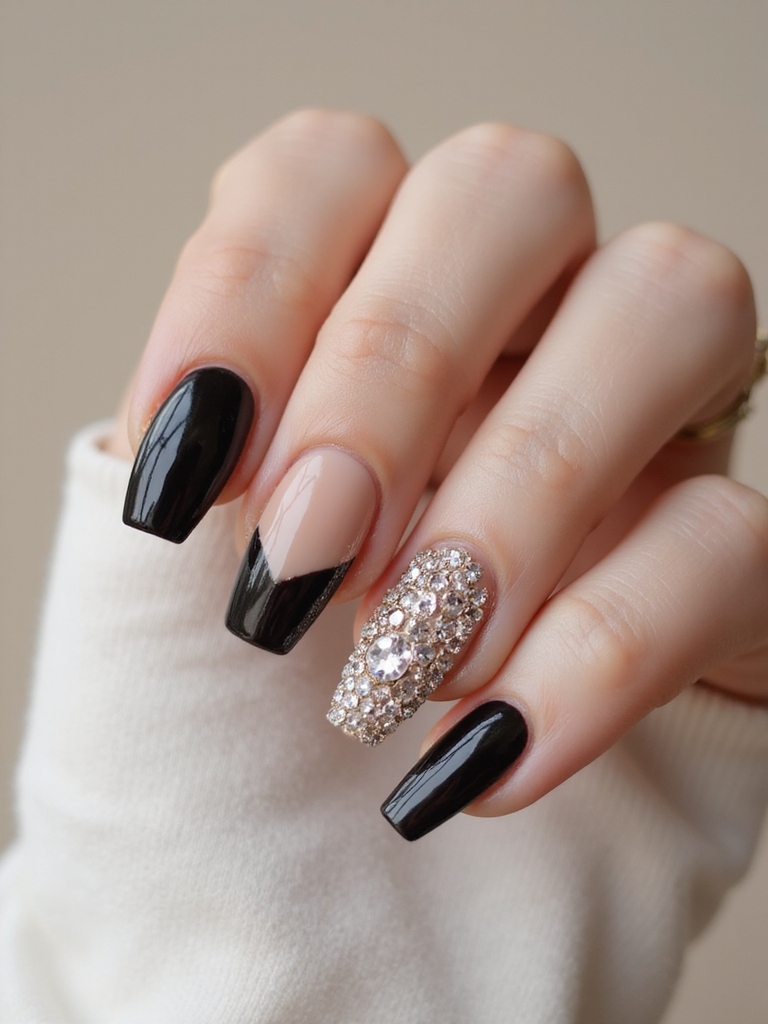 clustered rhinestones along cuticle