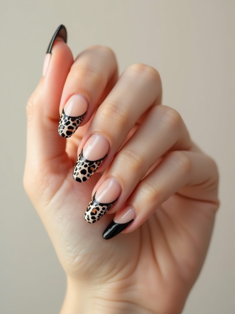 coffin leopard nails rhinestones