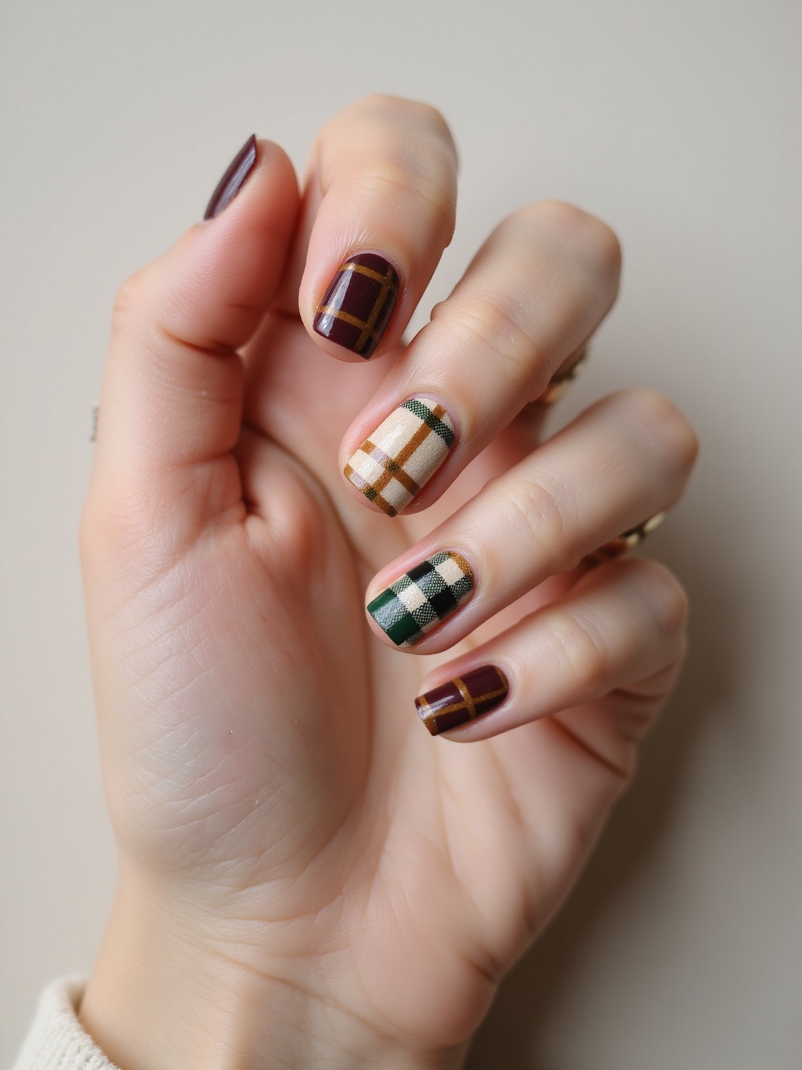 cozy plaid flannel nailart