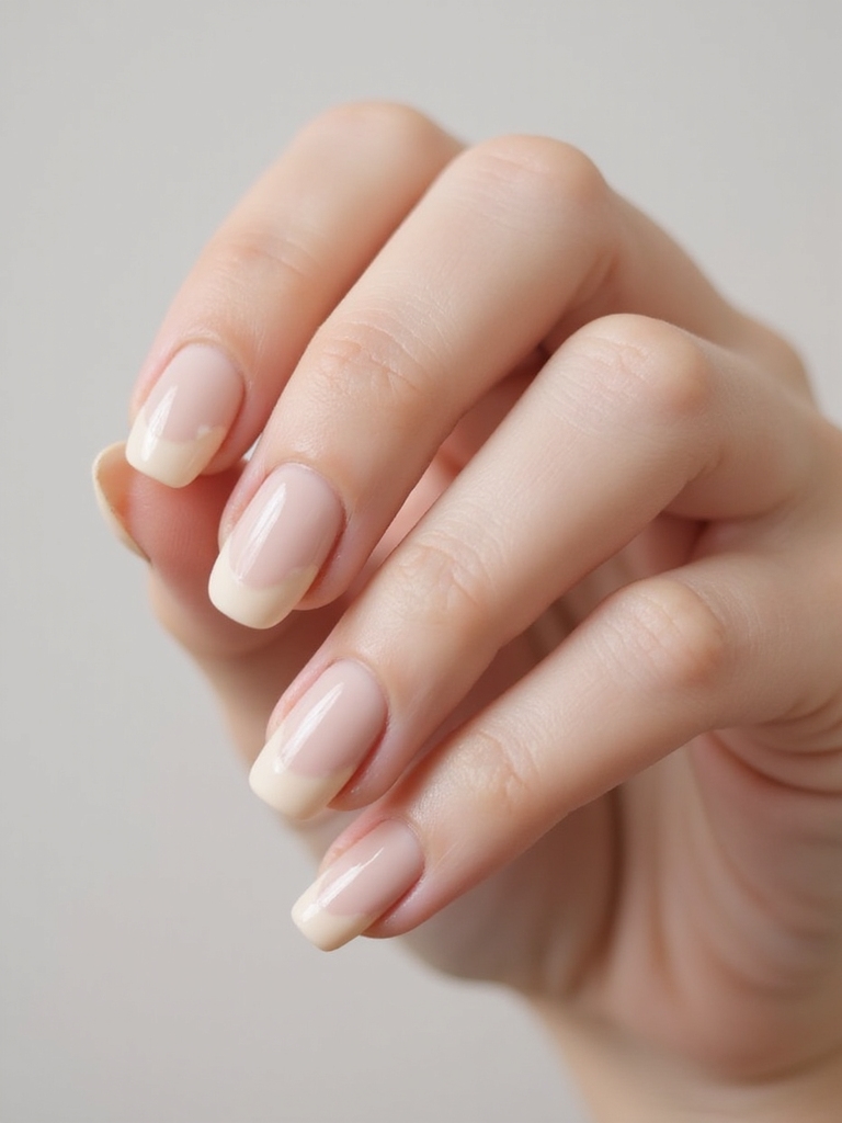 creamy beige pearly chrome manicure