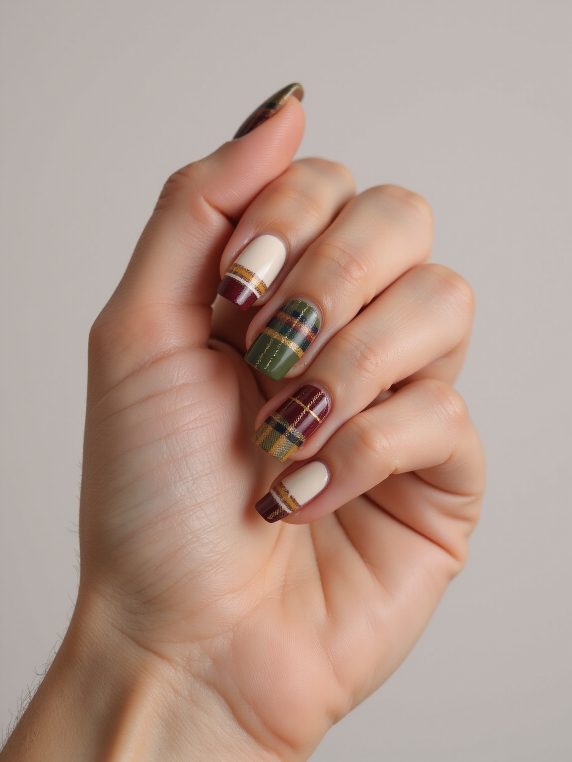 creamy nude plaid tips