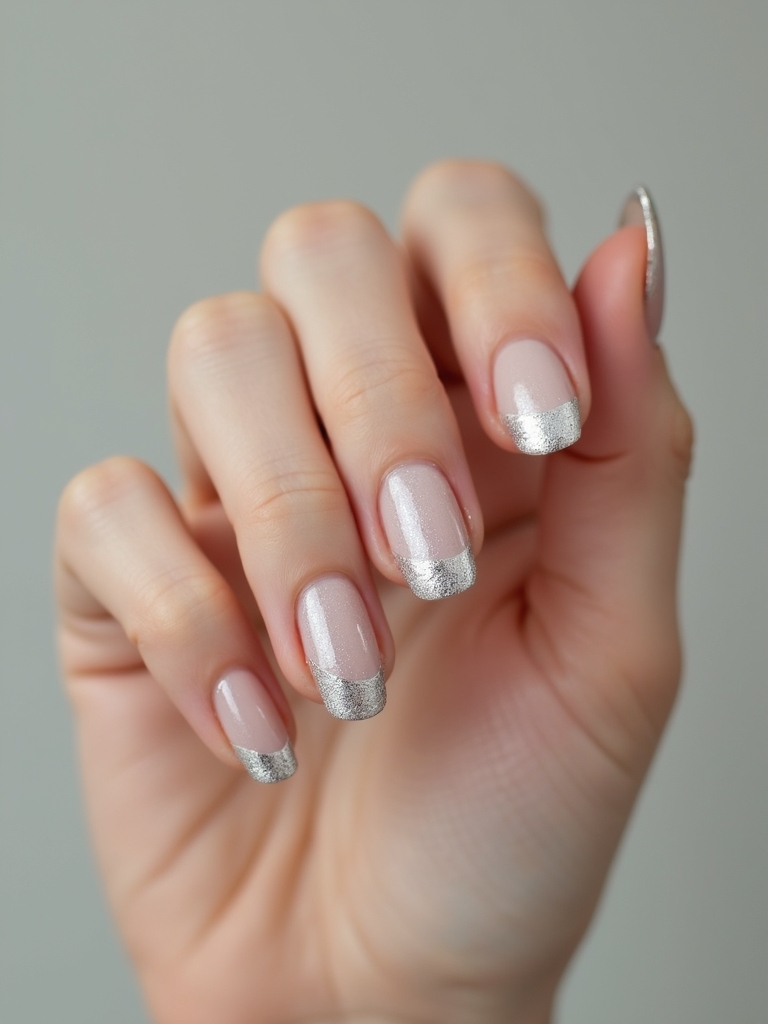 delicate silver foil manicure