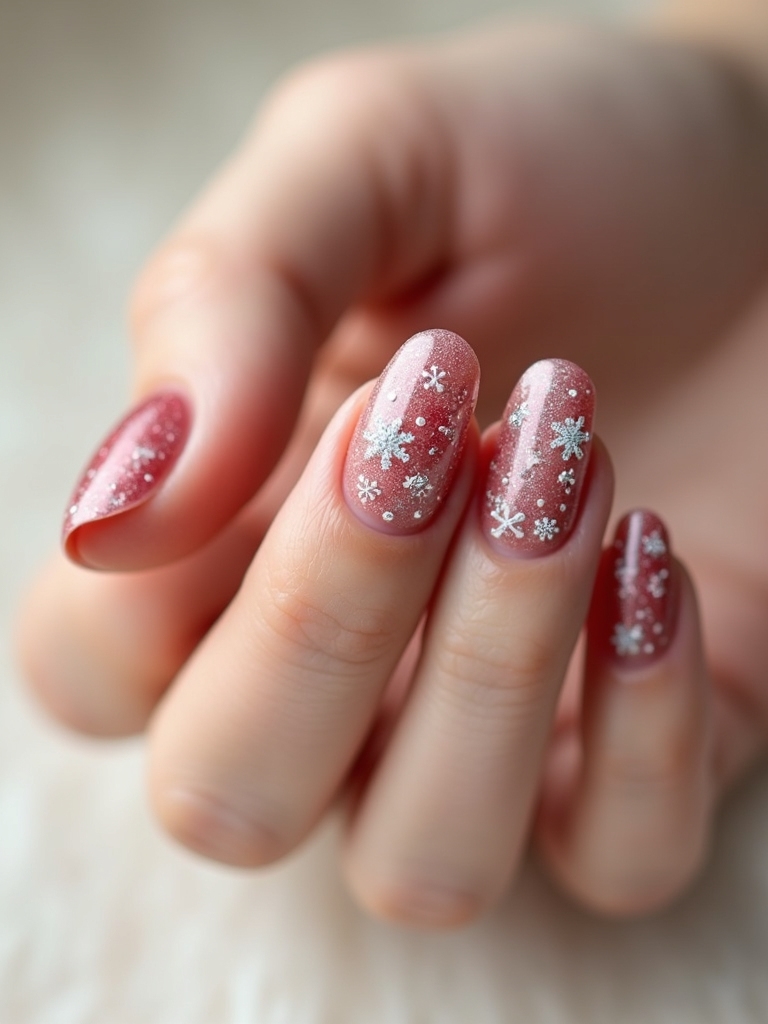 frosted rhinestone snowflake manicure
