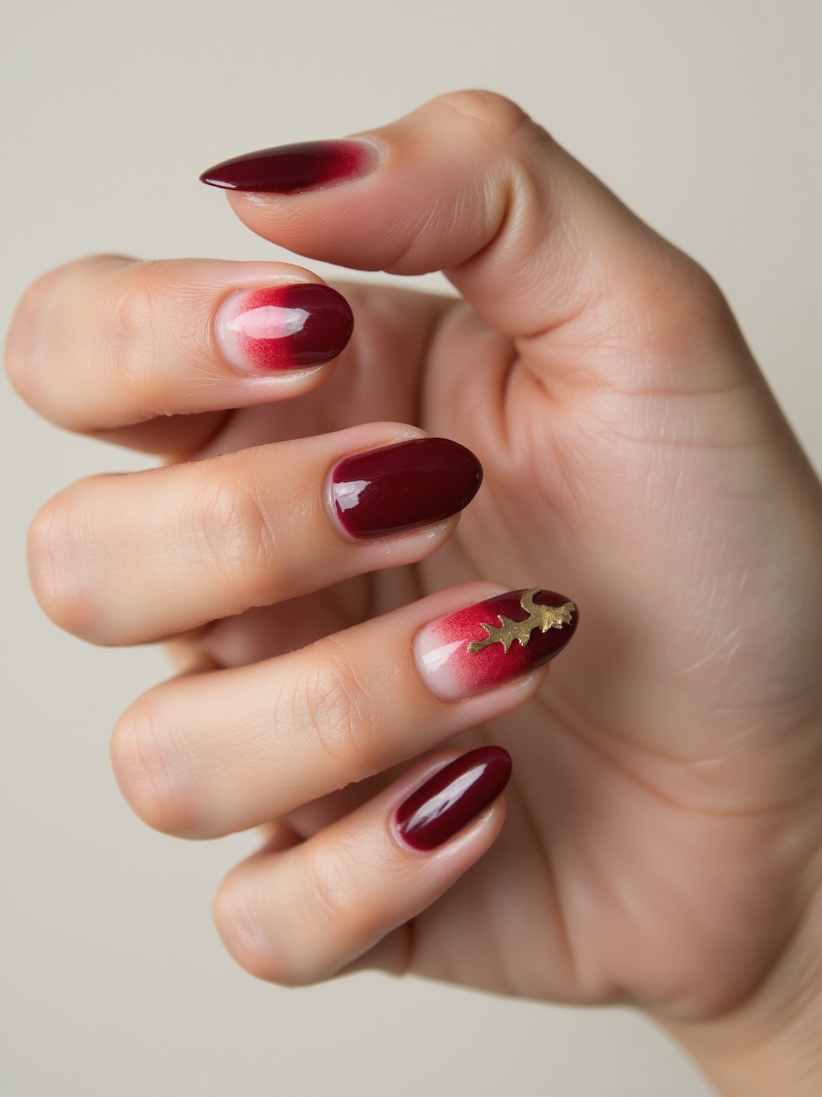 glossy smoky crimson gradient nails