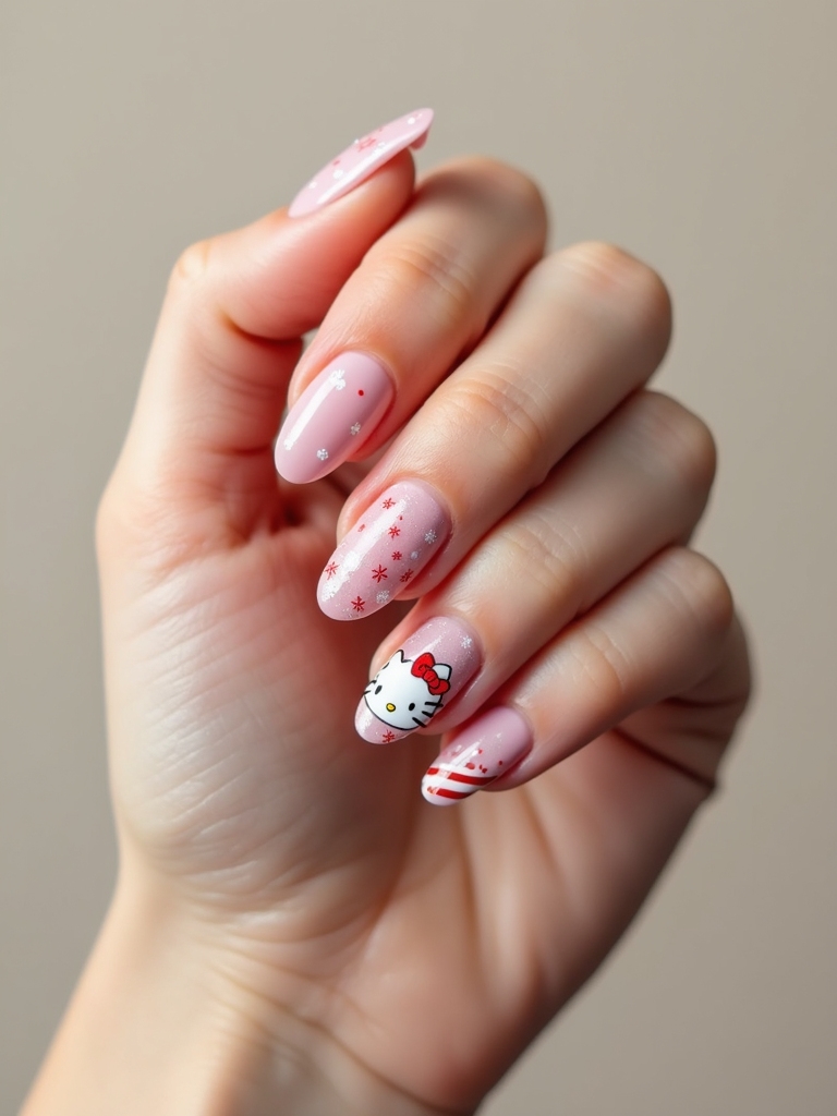 holiday hello kitty nails