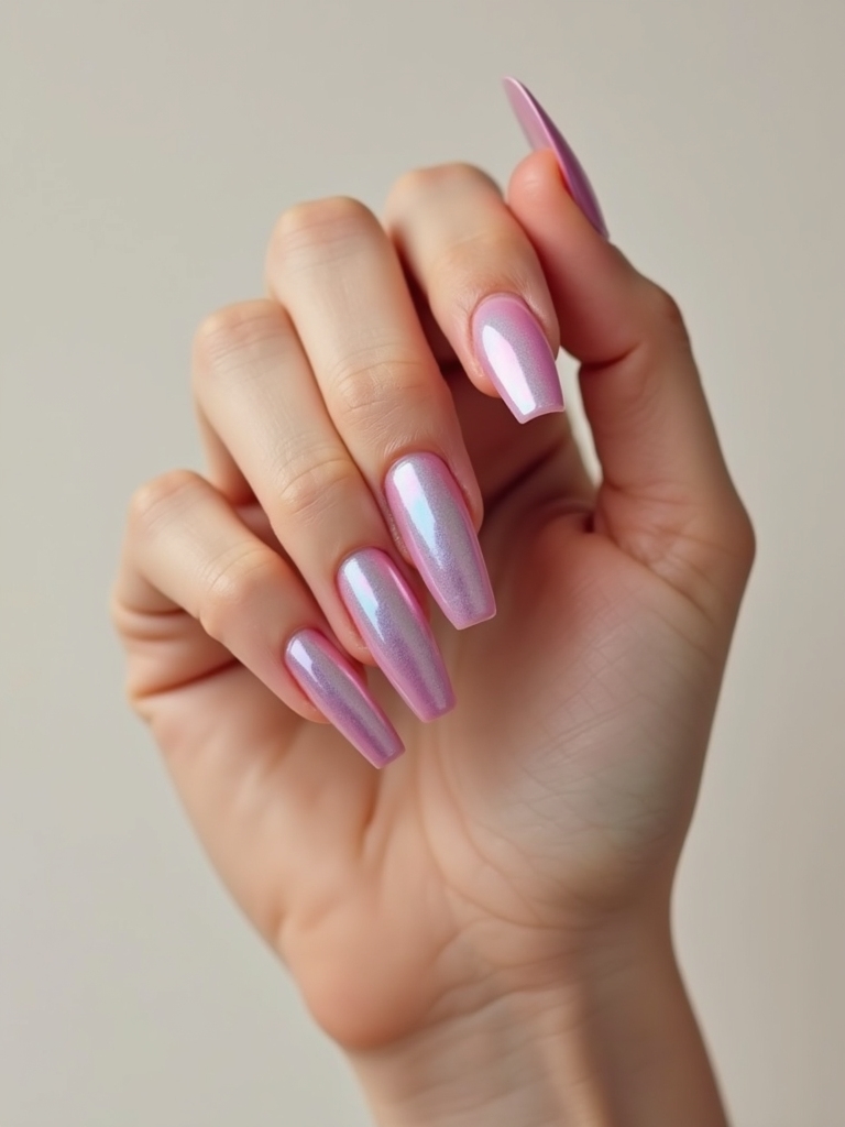 holographic pink chrome coffin