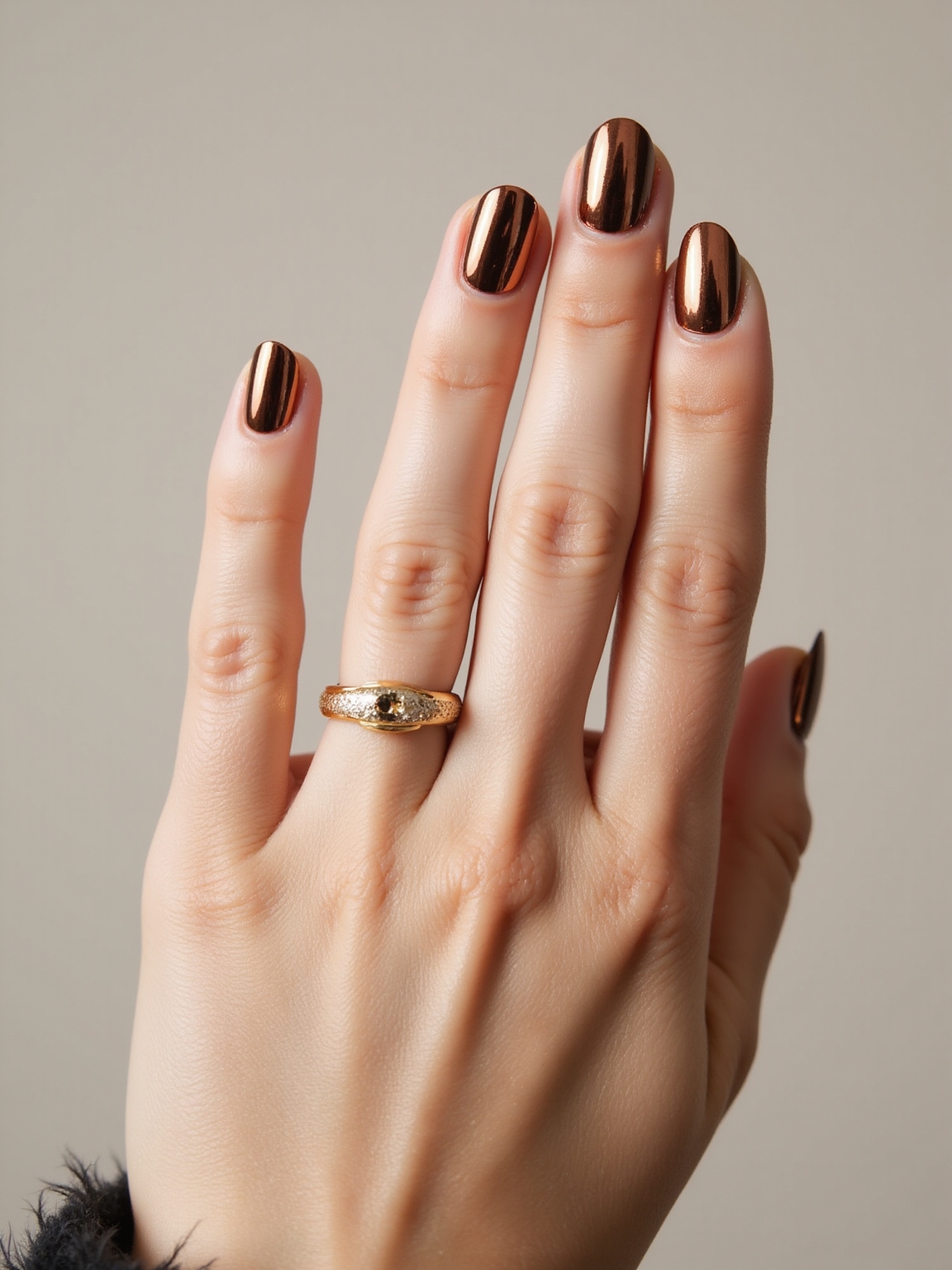 maple gold mirror chrome manicure