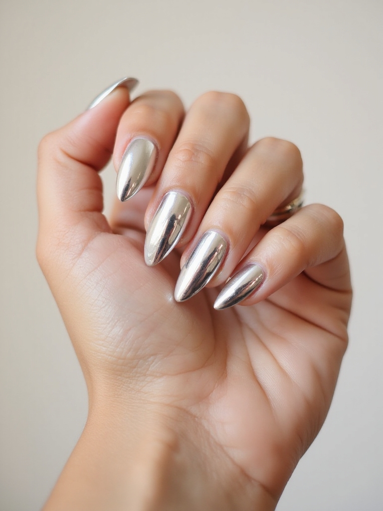 mirror chrome stiletto nails