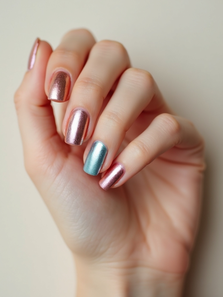 mixed chrome skittle manicure