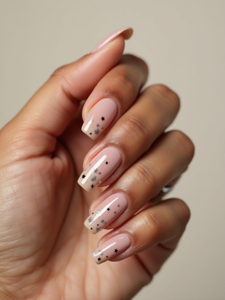 negative space star rhinestone nails