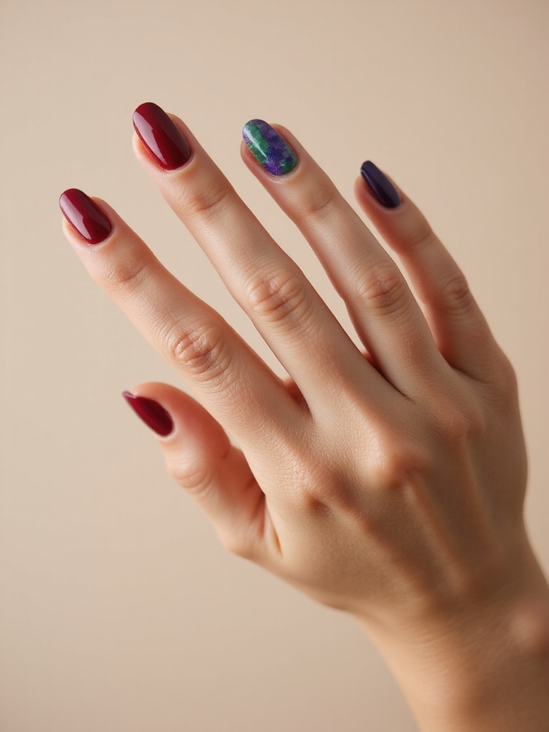oval jewel tone glossy nails