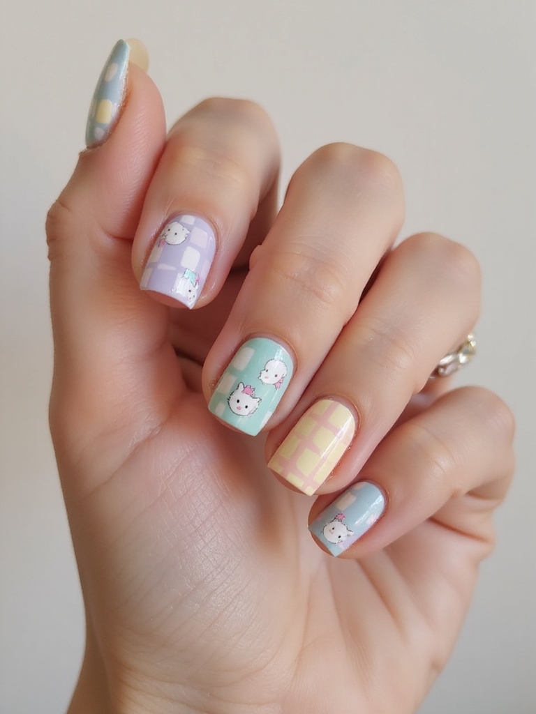 pastel checkerboard with kitty