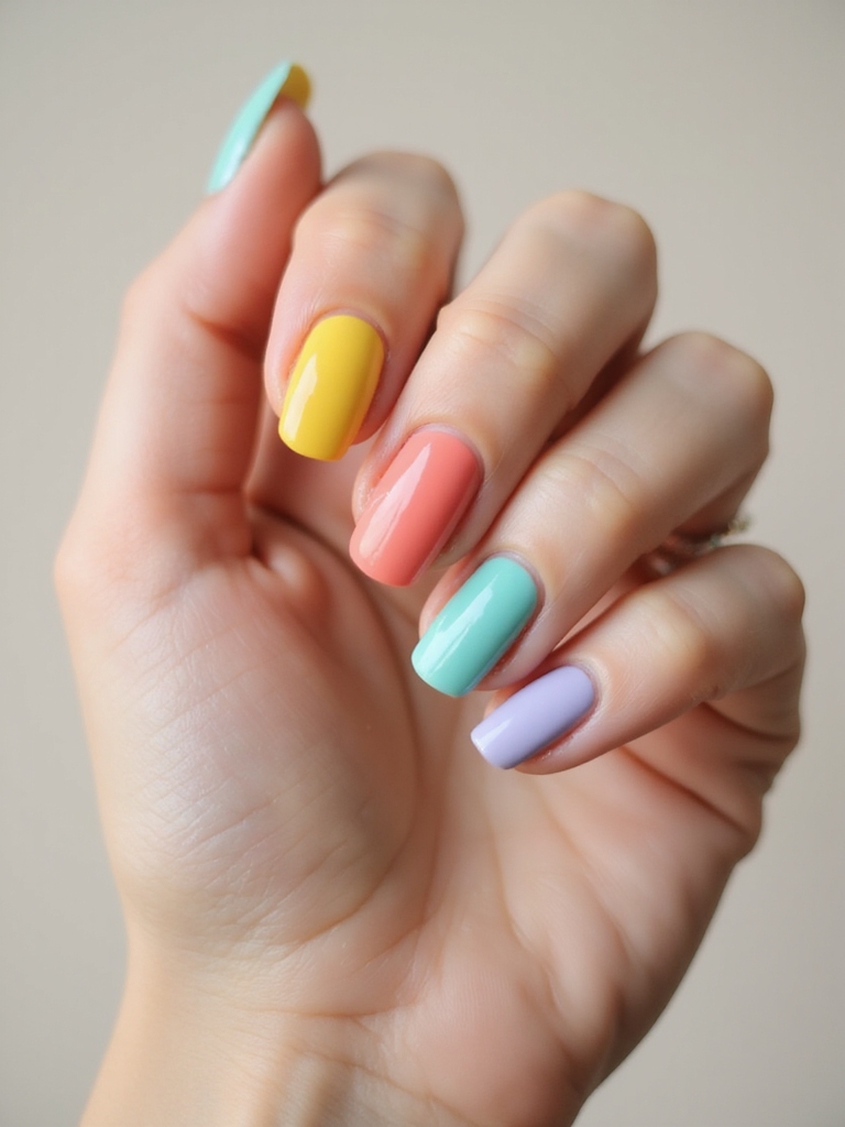 pastel mismatched textured nails