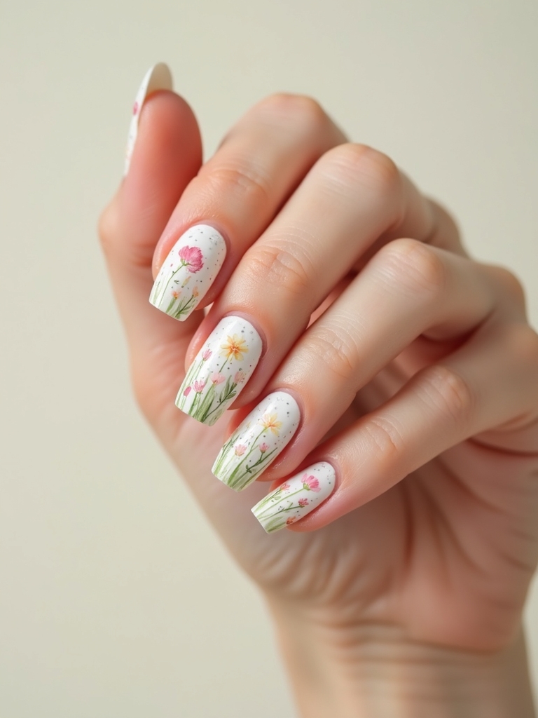 sheer milky microflower manicure