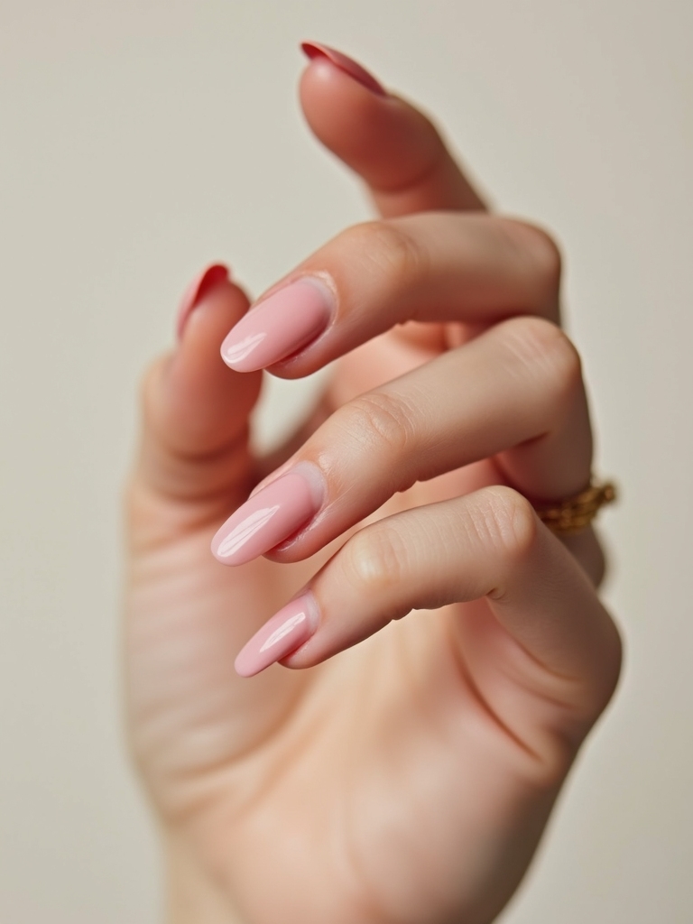 sheer rosy half moon nails