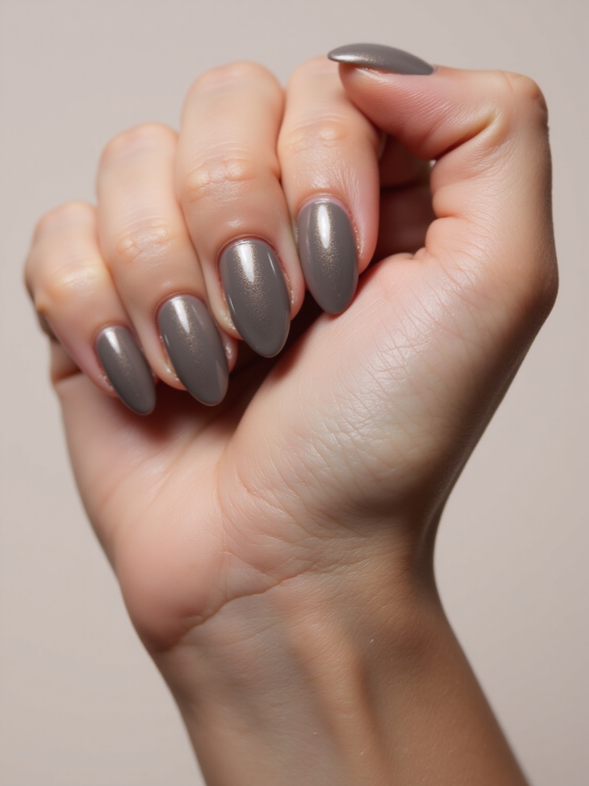smoky taupe chrome manicure