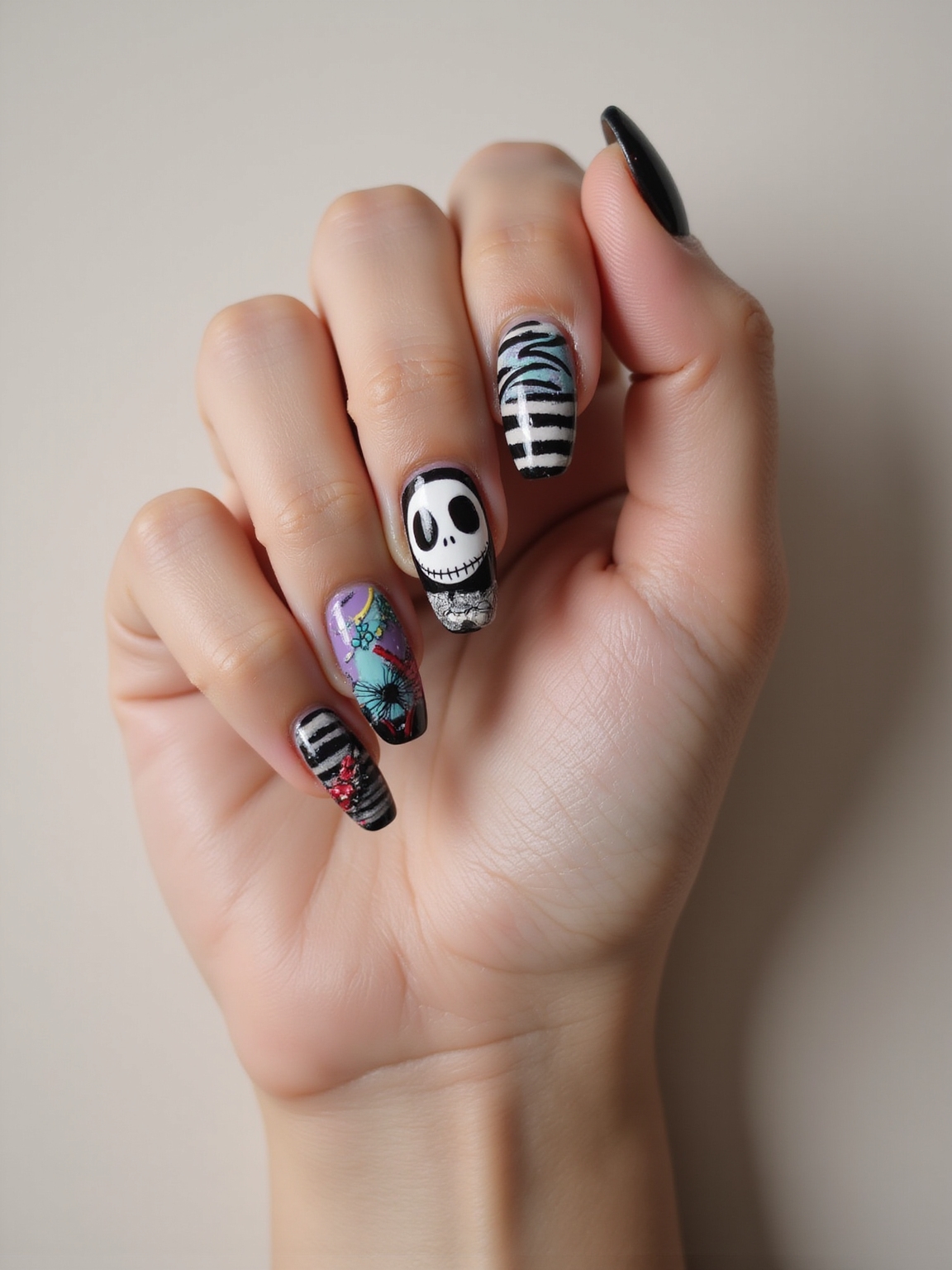 stitched jack and sally nails