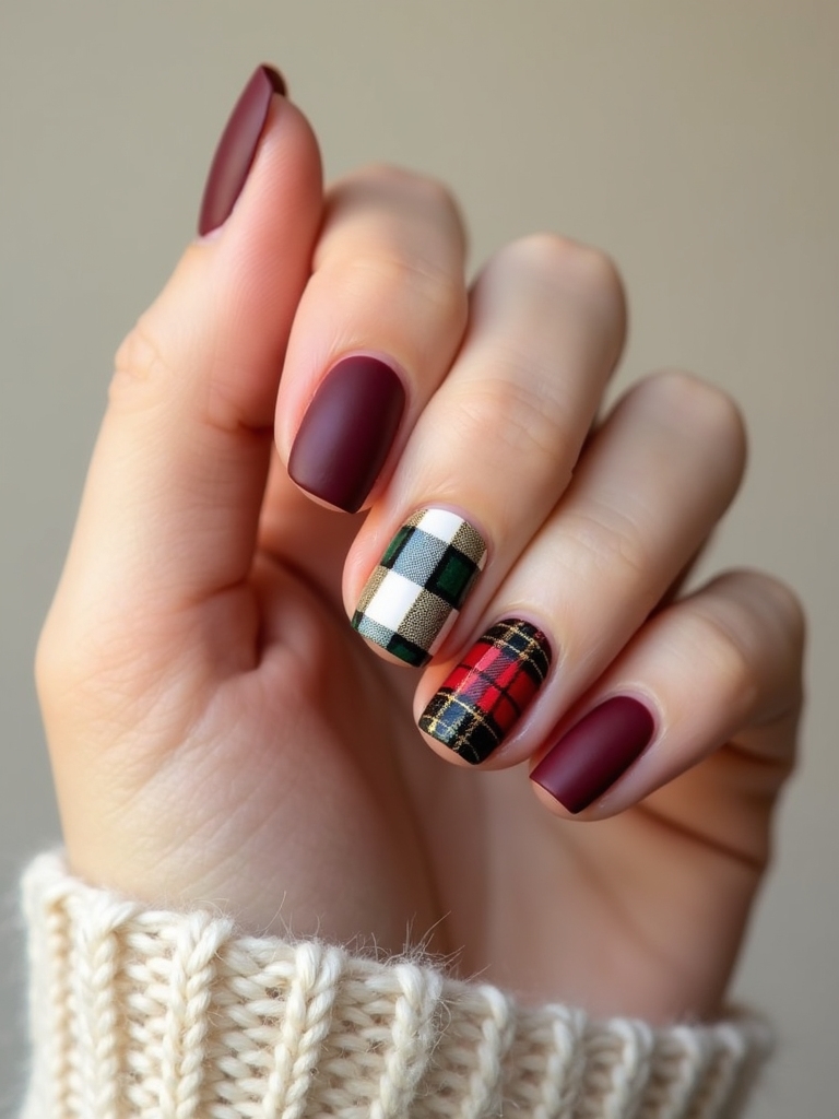tartan plaid nail accents