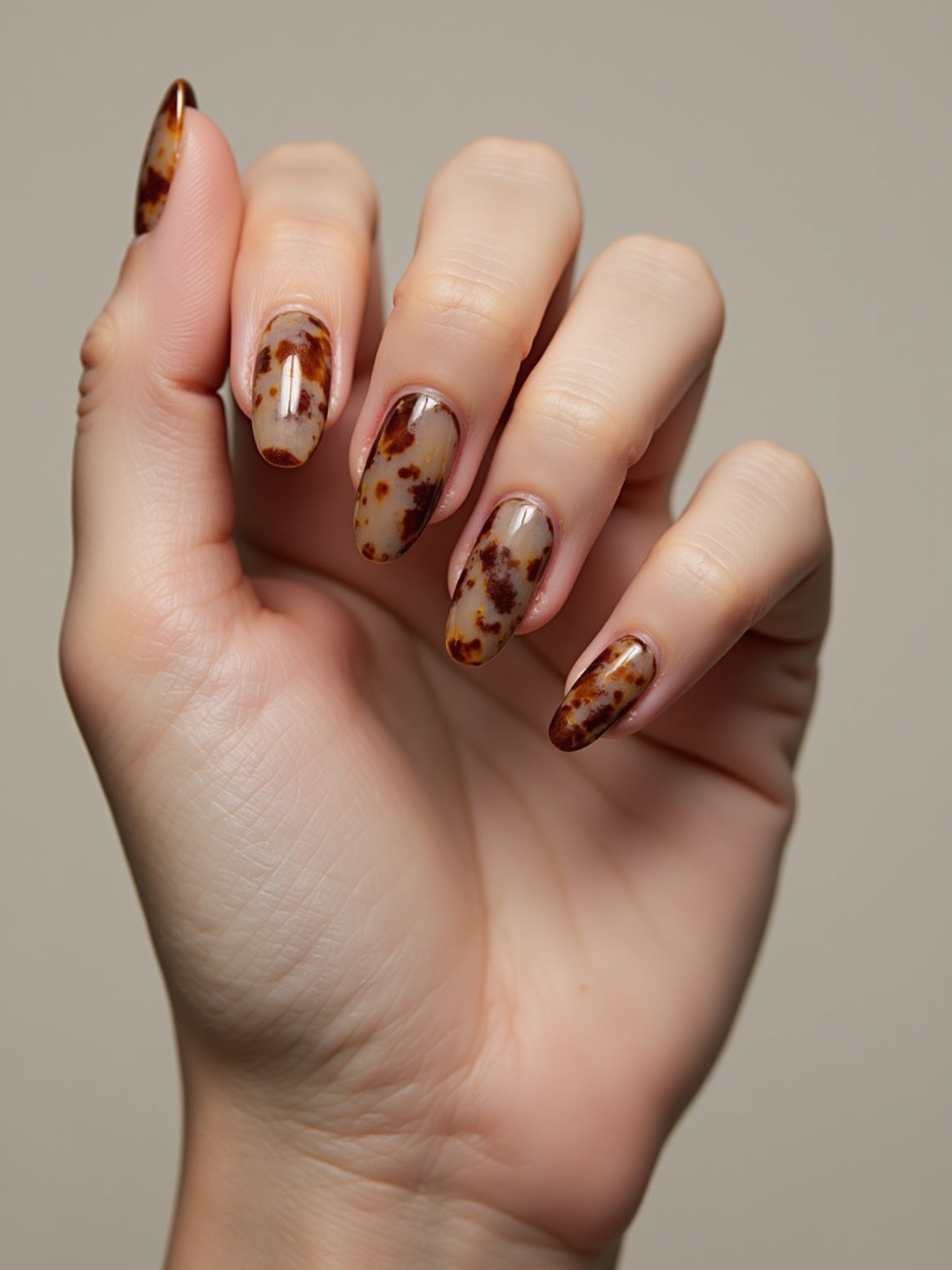 tortoiseshell caramel almond nails