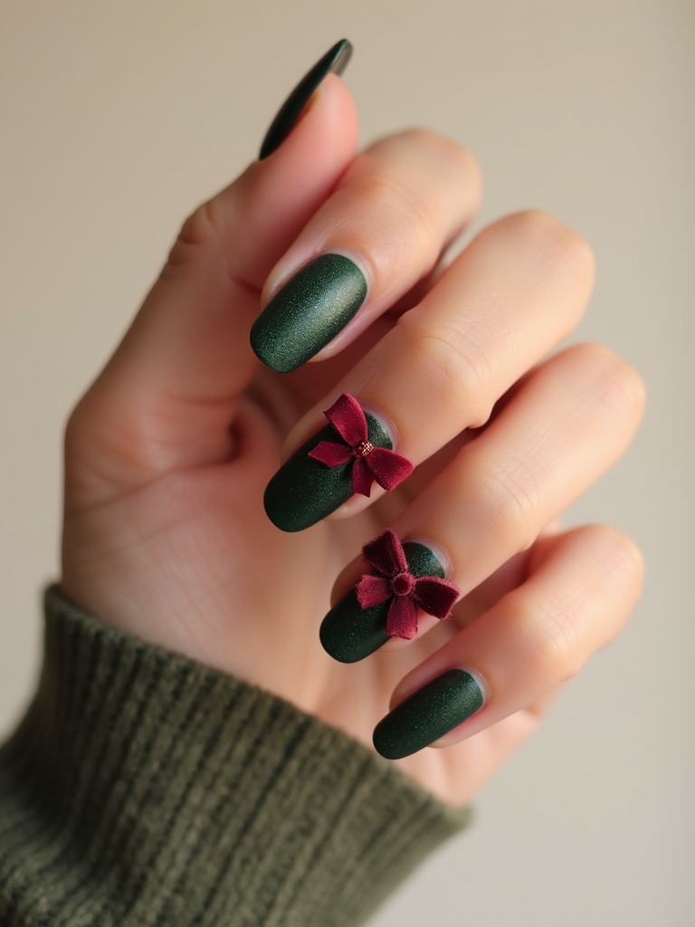velvet bow statement nails