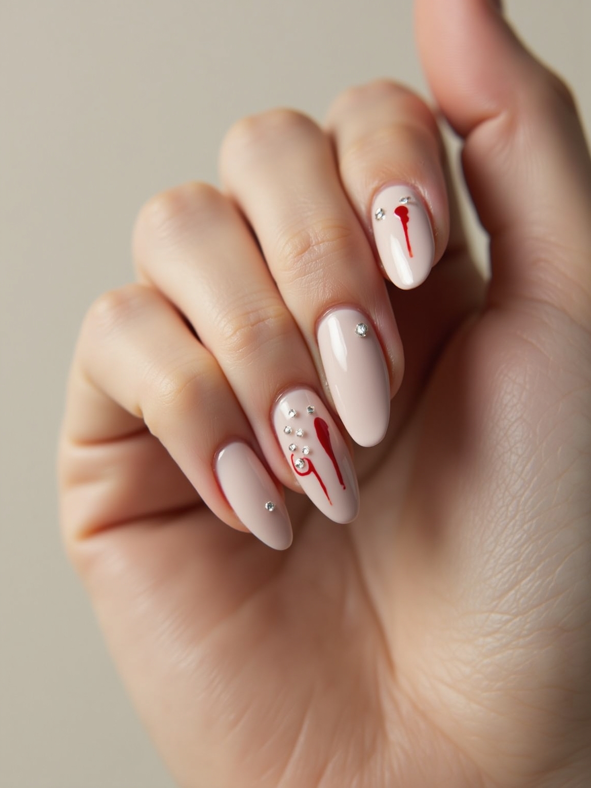 wine nails with rhinestone punctures