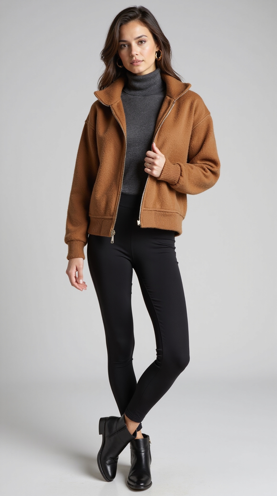 athletic leggings with wool bomber