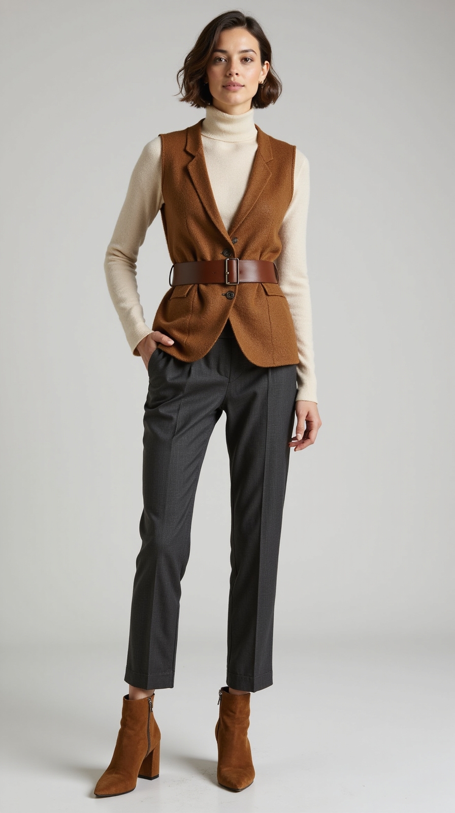 belted vest defines waistline