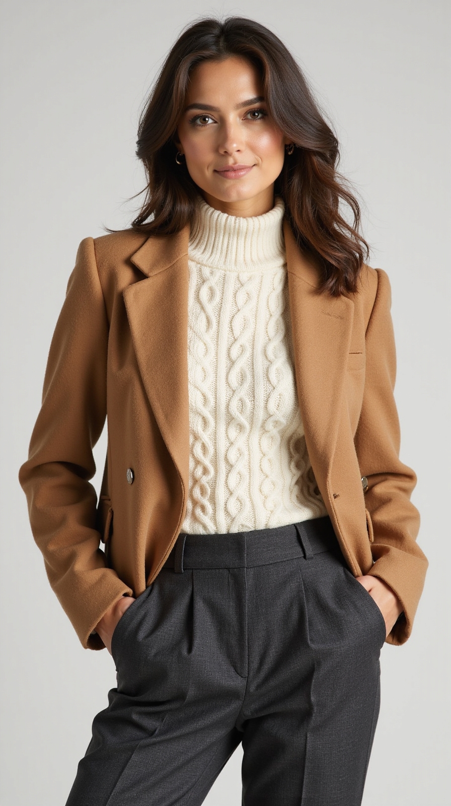 blazer over cable knit