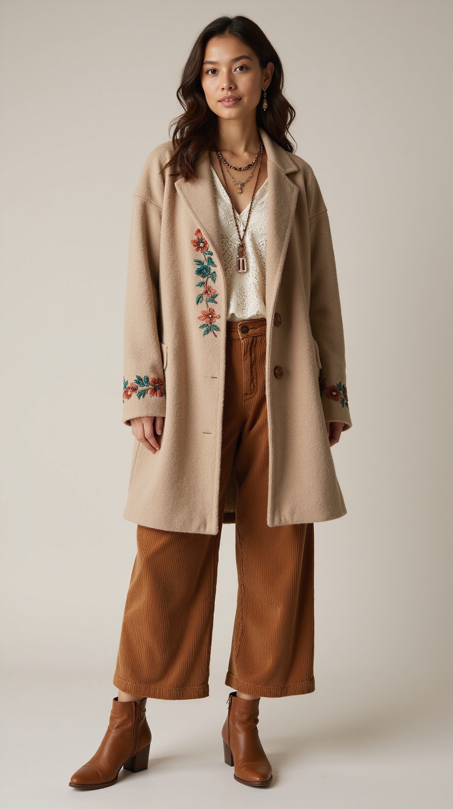 boho embroidered neutral coat