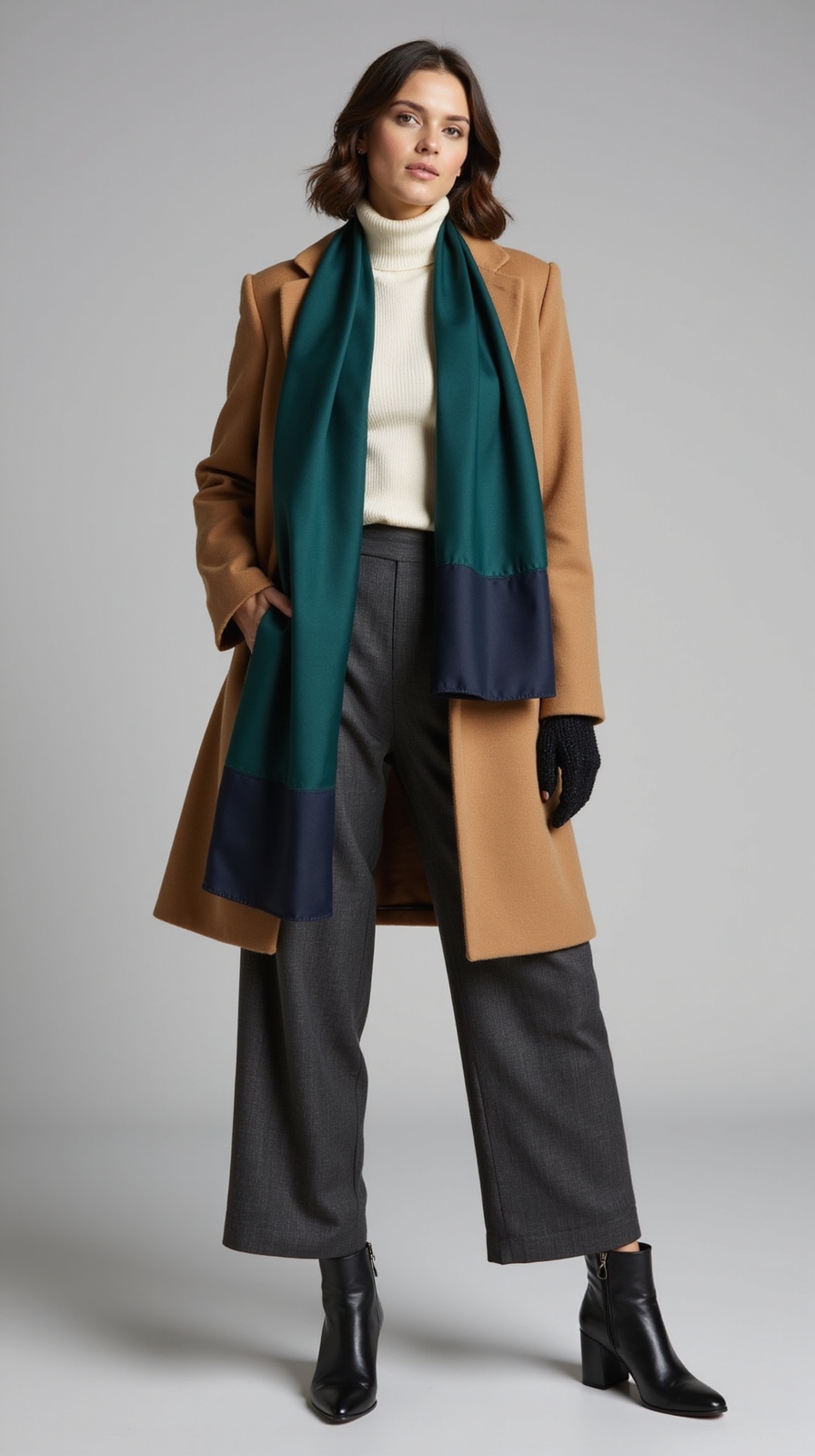 bold scarf streamlined coat
