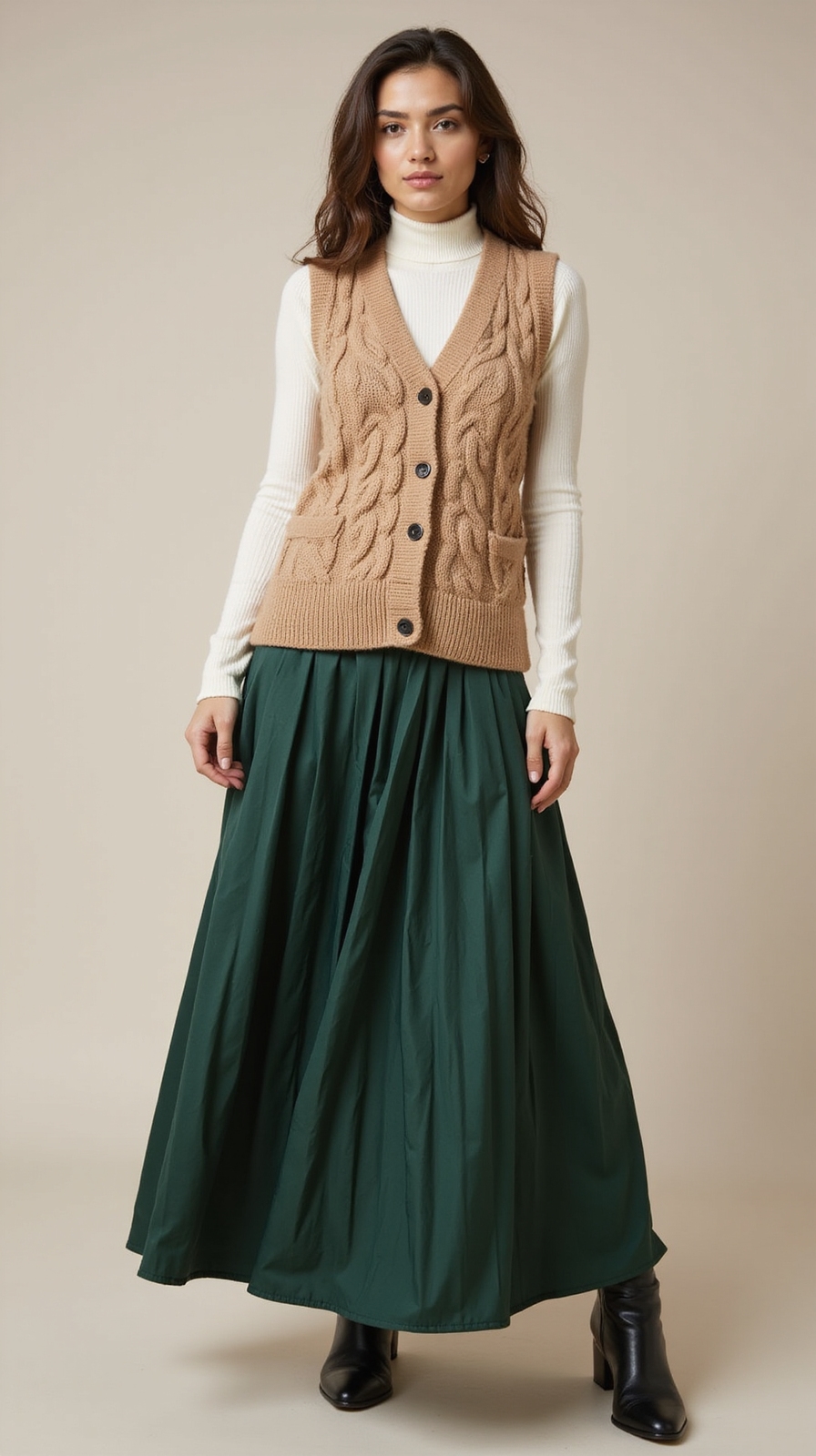 cable knit vest with midi