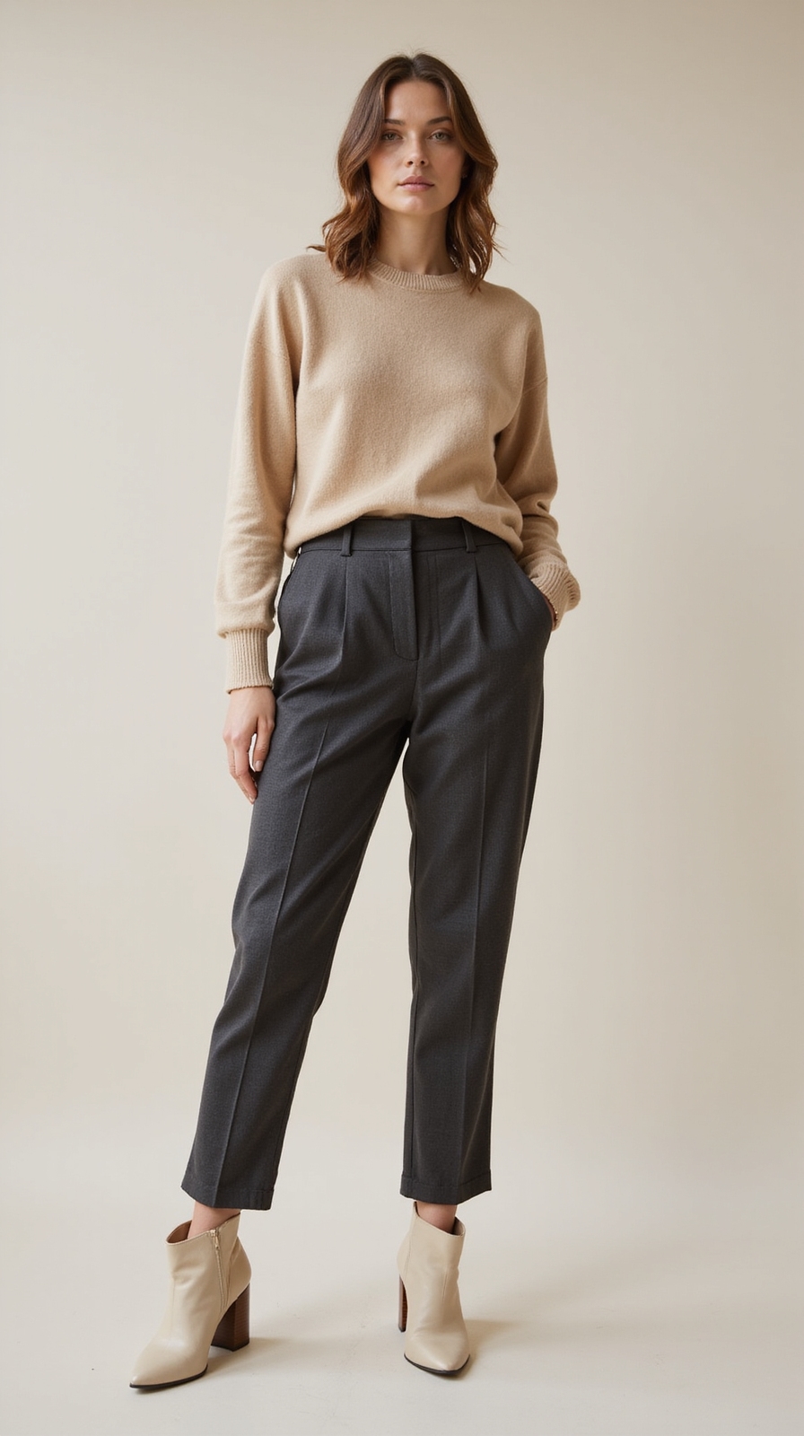 cashmere crewneck with trousers